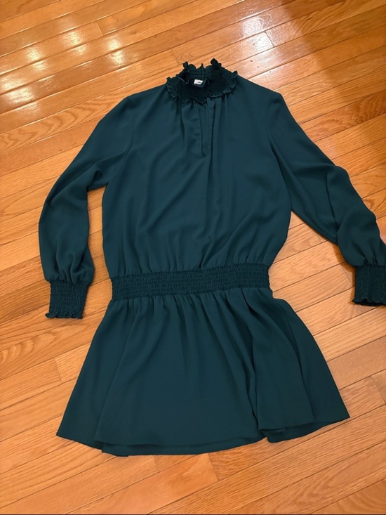 Amanda Uprichard Dresses & Skirts - Amanda Uprichard Dark Teal Long Sleeve Smocked Waist Mini Dress